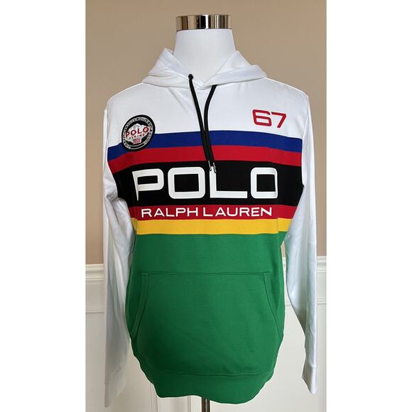 NWT $168 Polo Ralph Lauren Long Sleeve Sweater with Hoodie White M